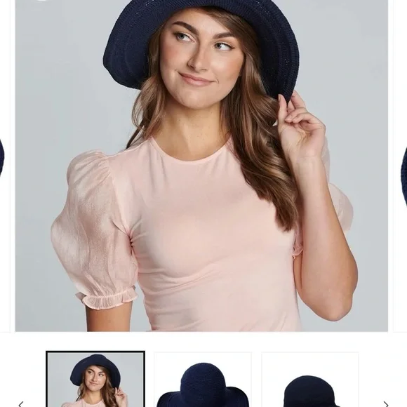 SAN DIEGO HAT COMPANY BALI COTTON CROCHET SUN HAT - NAVY - Picture 2 of 7